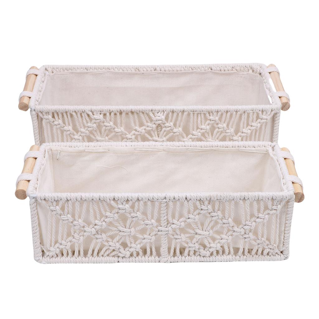 2PCS Bohemian Tassel Storage Baskets Handmade Woven Decorative Countertop Toilet Tank Topper Paper Basket Cabinet