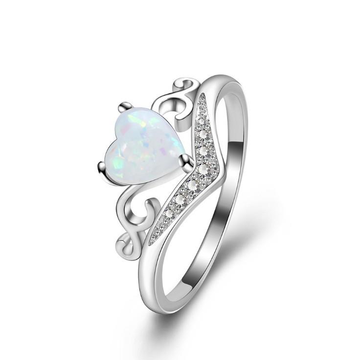 Trendy Opal Heart Ring in European  American Fashion Jewelry US 9