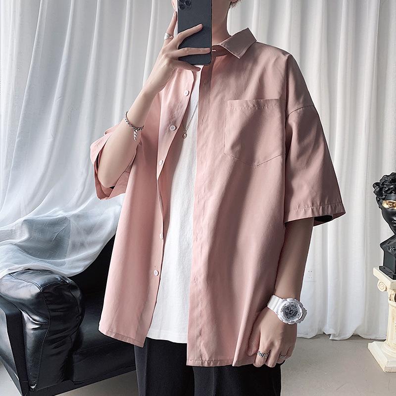 

Men s Short-Sleeve Hong Kong Style Japanese Summer Shirt - Trendy Korean Casual Jacket XL рожевий