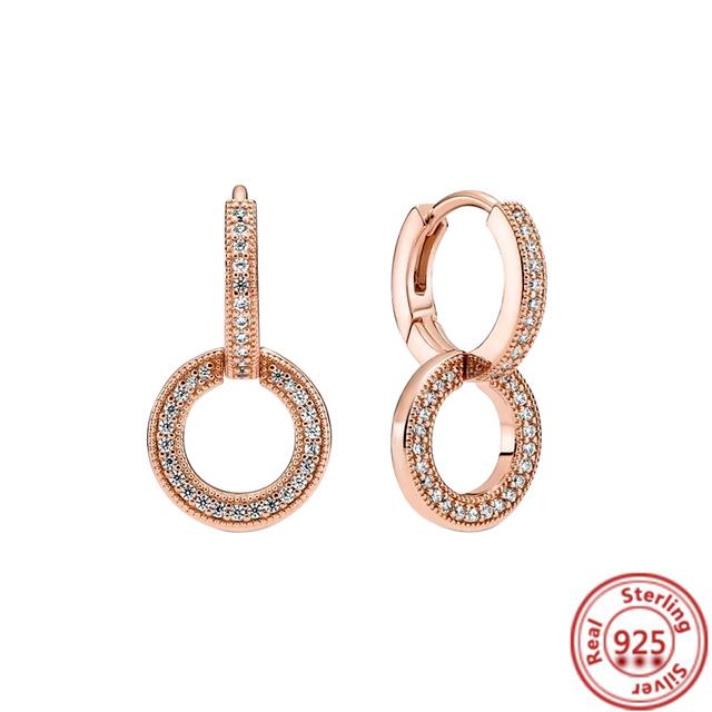 New 100% 925 Sterling Silver Pavé Round Butterfly Leaves Pine Cones Sparkling Openwork  Earrings Women Jewelry Gifts