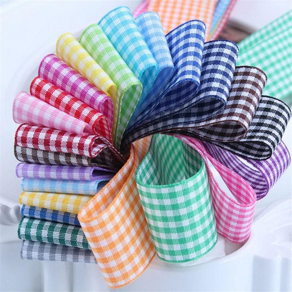 50 Yards Lattice Plaid Ribbons Fashion 10mm Bow Ribbon Gift Wrapping Polyester Ribbon Handmade DIY Sewing Crafts