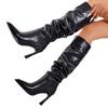 Pleated Pointed Toe High Heel Fashion Boots Women's Winter 2025 New Thin Heel Plus-size Stacked Boots
