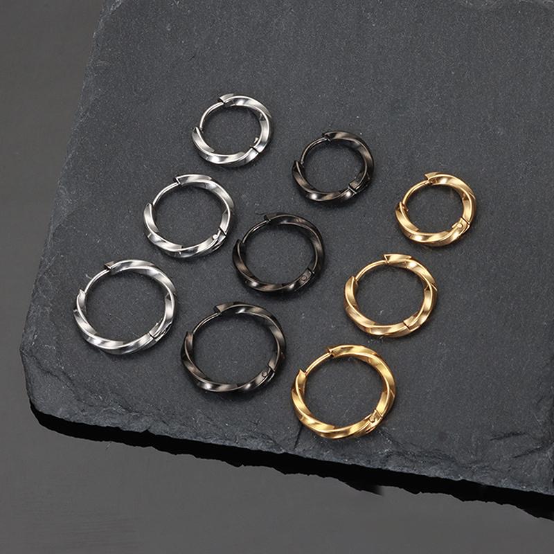 1 Coppia Nero Argento Oro Tonalità Acciaio Inossidabile Cerchio Orecchini Cerchio Rotondo Orecchino Uomo Donna Taglia Grande Iperbole Gioielli 10-14Mm