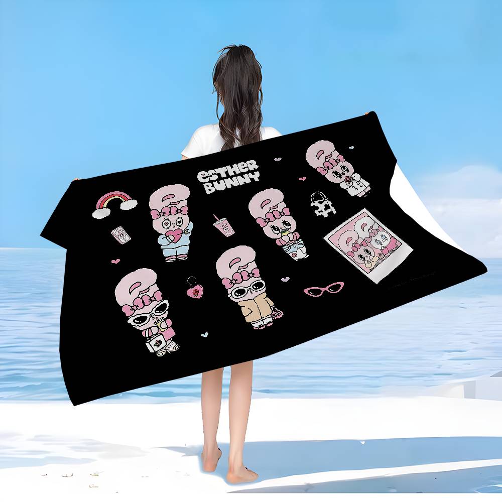 E-Esther Bunny Cartoon Big Microfiber Beach Towels Quick Dry Towel Sand Beach Towels Pool Towel for Travel Swim Pool Yoga