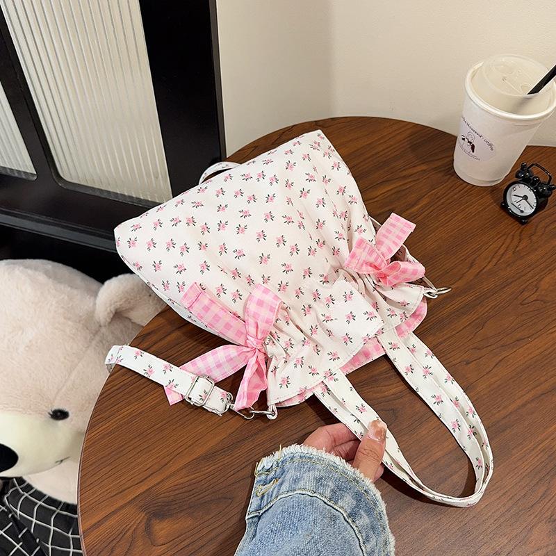 Simple Sweet Shoulder Bag Large Capacity Printed Tote Bag Fashion Sweet With Bowknot Storage Handbags Canvas Underarm Handbags