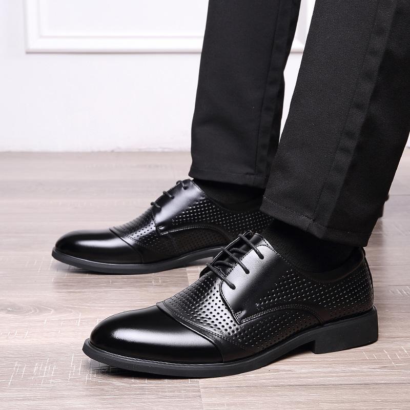 Summer Leather Shoes Men's Business Dress Leather Shoes Low-top Hollow Leather Shoes Men's Lace-up Breathable Men's Shoes