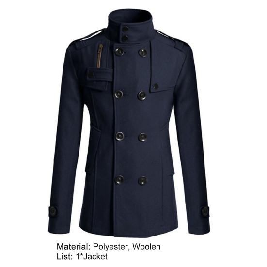 Men Coat Solid Color Double-breasted Formal Business Winter Jacket for Daily Wear