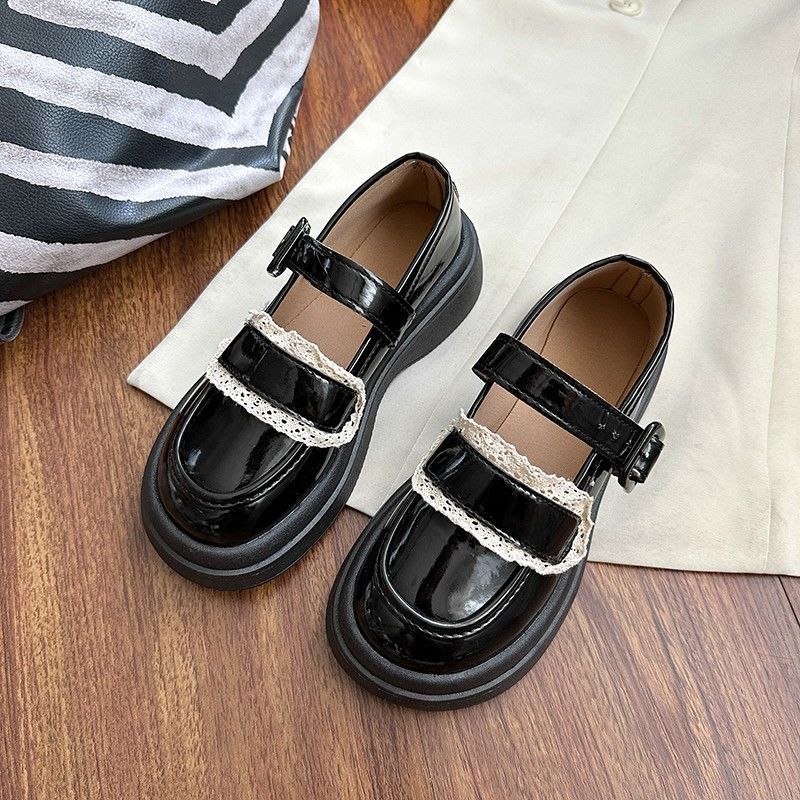 

Round head black platform small leather shoes women s college style versatile 2025 new autumn and winter retro French Mary Jane single shoes 35 чёрный