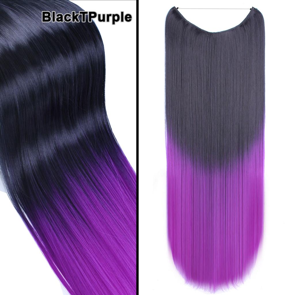 One Piece No Clips Hairpieces Ombre Color Elasticity Invisible Wire Fish Line Wavy Synthetic Hair Extension