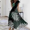 Women's Summer Leaf Floral Printed V-Neck Long Dress Dress