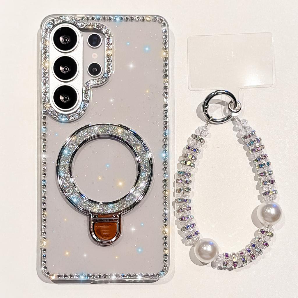 Luxury Bling Rhinestone Camera Clear Soft Phone Case For Samsung Galaxy S23 S24 FE S25 Ultra S26plus Magnetic Shiny Sequin Cover