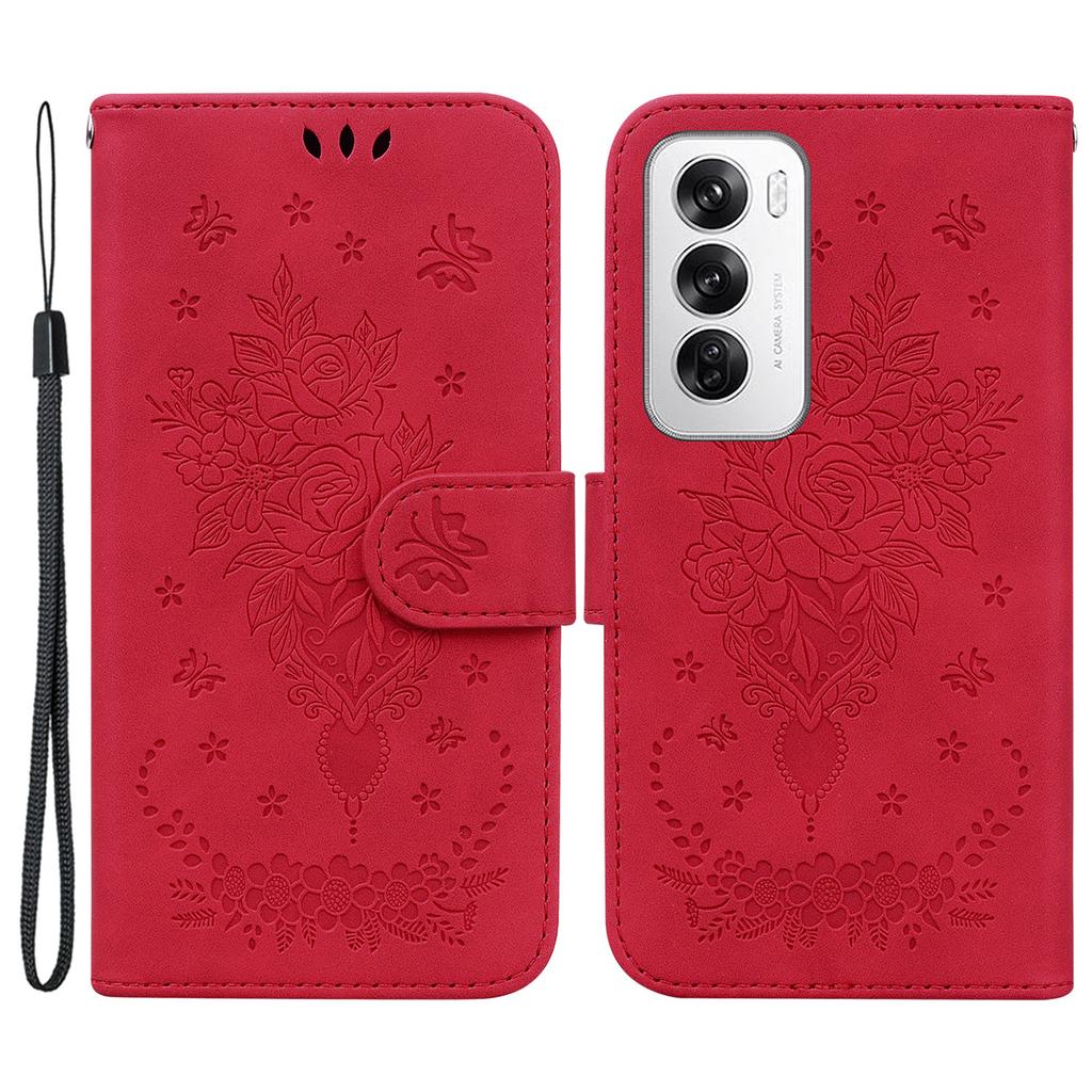 For Oppo Reno12 5G (Global) Wallet Phone Case Butterfly Flower Imprint PU Leather Cover