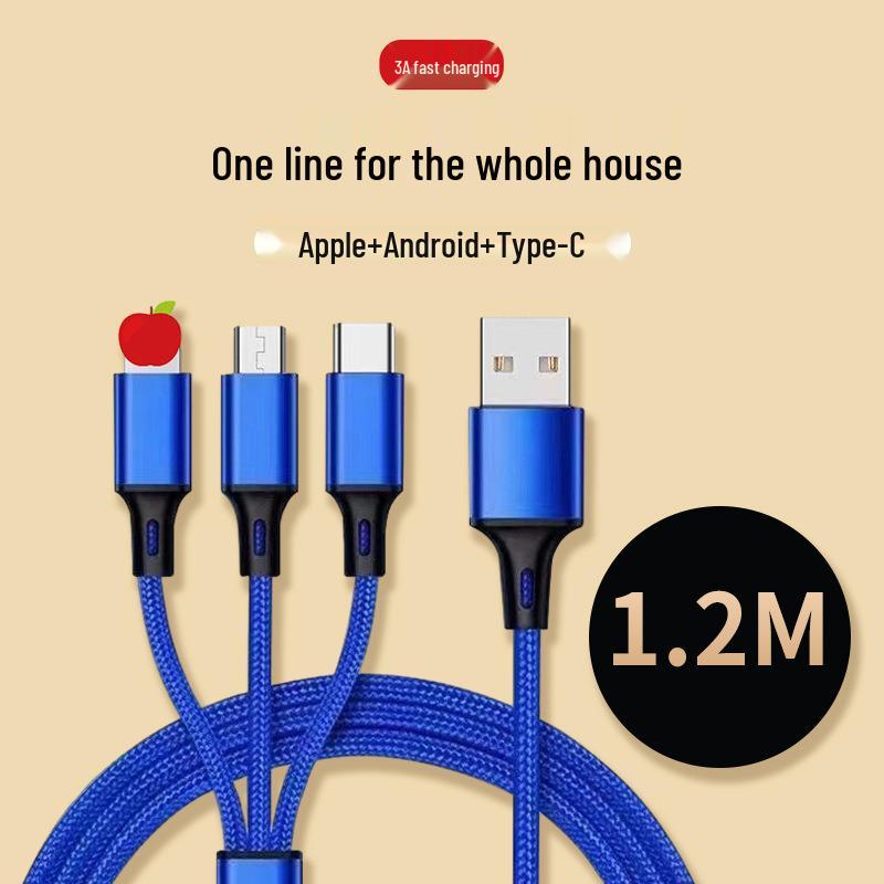 100W Type-C 3-in-1 Fast Charging Cable for Huawei, Android, and Apple Devices