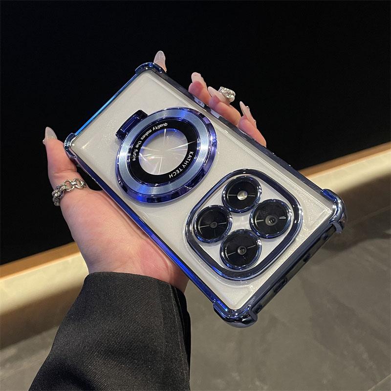 

For Redmi Note 14 Pro 5G Phone Case Luxury Plating Stand Shockproof Clear Cover For Redmi Note 15 14 13 11S 14C 13C 12C Capa Redmi note 15 Pro 5G
