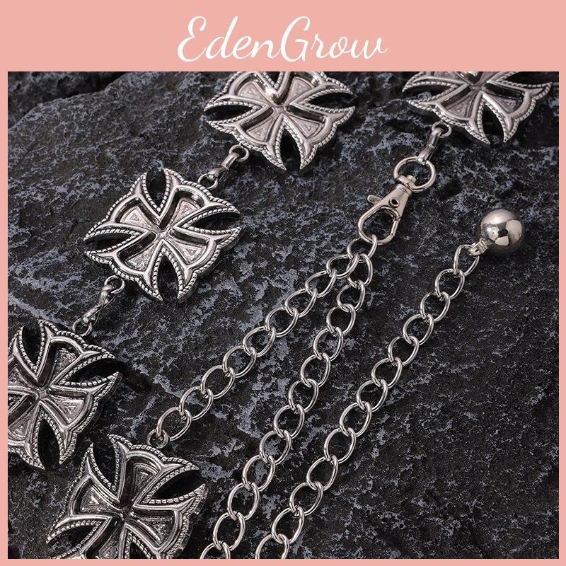 Retro Metal Style Waist Belt With Engraved Cross For Streetwear And Casual Looks