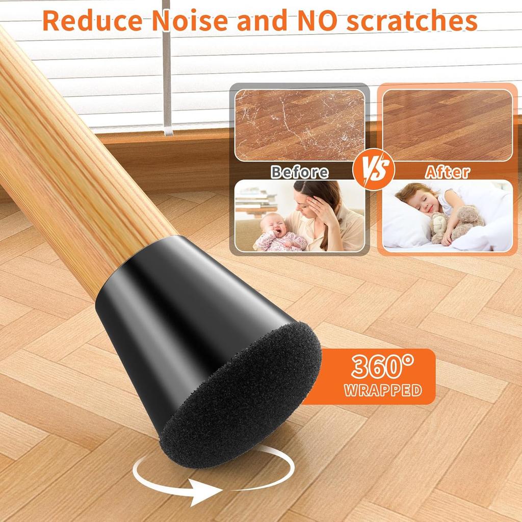 16 small black silicone chair feet protective cover with felt foot pads scratch-resistant wooden floor tiles