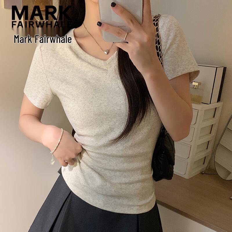 MARK FAIRWHALE Women s Pure Cotton V-Neck Short Sleeve T-Shirt L