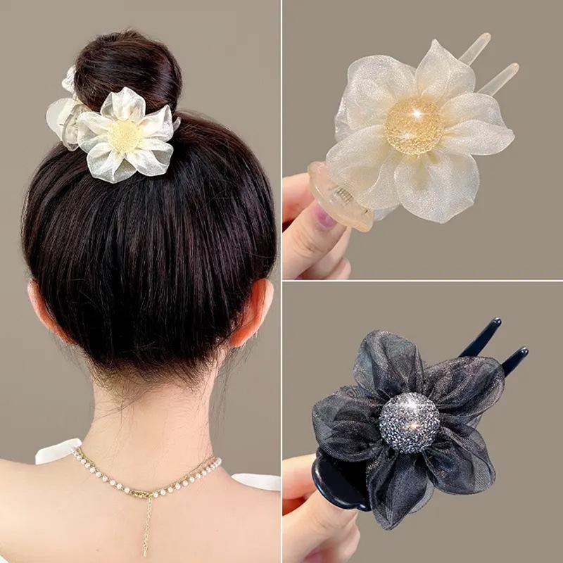 Diamond Flower Hair Claw Clip - Elegant Updo Accessory for Women
