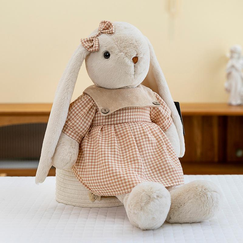Super Cute Plaid Skirt Lily Rabbit Plush Toys for Girlfriend Valentine's Day Gift Bedroom Ornaments Hang Ear Rabbit