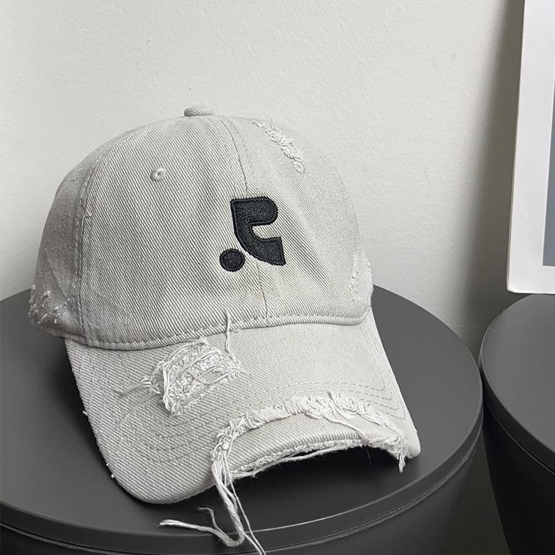 Vintage edging letter embroidery red baseball cap women's spring summer new big head circumference cap