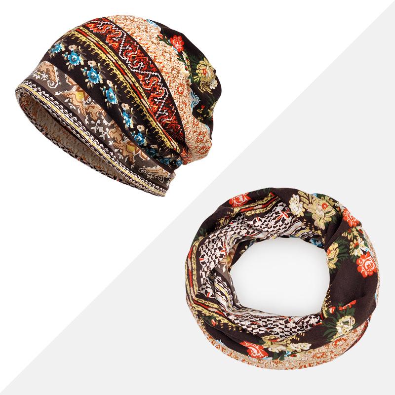 Women's Floral Print Cotton Pullover Hat and Scarf Set for Sun Protection