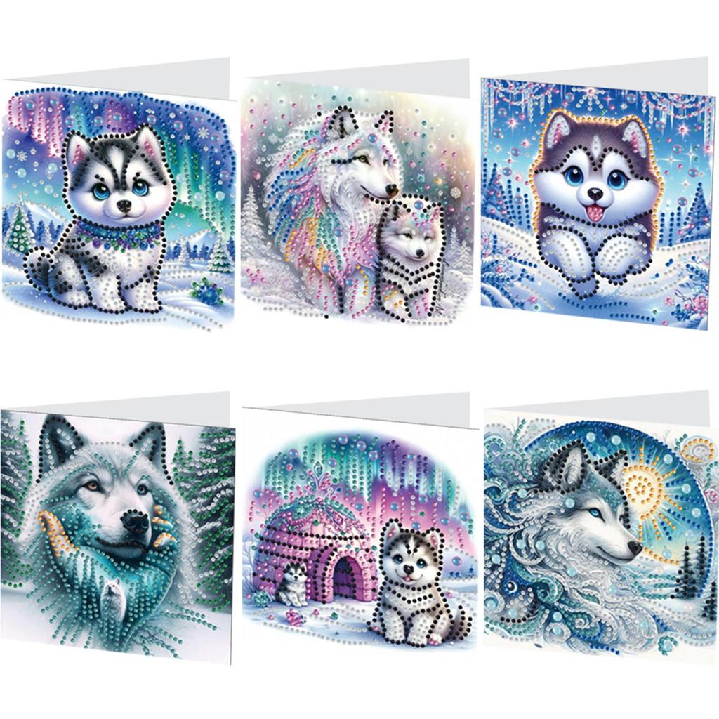 6pcs DIY Diamond Painting Greeting Card Set Rhinestone Diamond Art Mosaic Postcards Creative Birthday & Thanksgiving Card Kit