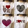 Womens Round Neck Short Sleeved Leopard Print Heartshaped Womens Loose and Comfortable Plus Size Tshirt Valentines Day Gift