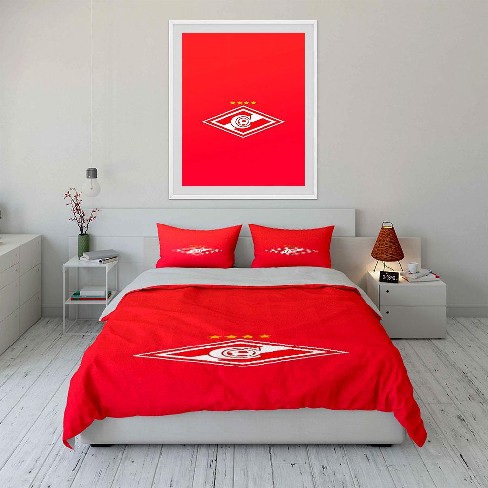 Red Diamond Logo with Stars and Soccer Ball Print Bedding Set Duvet Cover Pillowcases (1* Duvet Cover 2* Pillowcases Do Not Include Comforter)