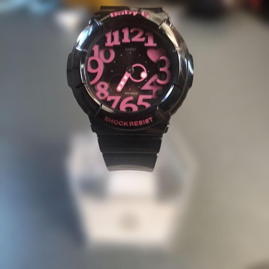 Used Ultrasonic Cleaning Waterproof Grease Applied Time Adjusted CASIO Baby-G Black Pink Ana-Digi