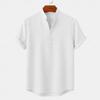 Men's Linen Shirts Short Sleeve Button Up Neck Stand Collar Casual Summer Home Daily Shirts