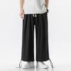 Men's summer light and large size cotton and linen straight wide-leg pants men's trend nine-point casual pants