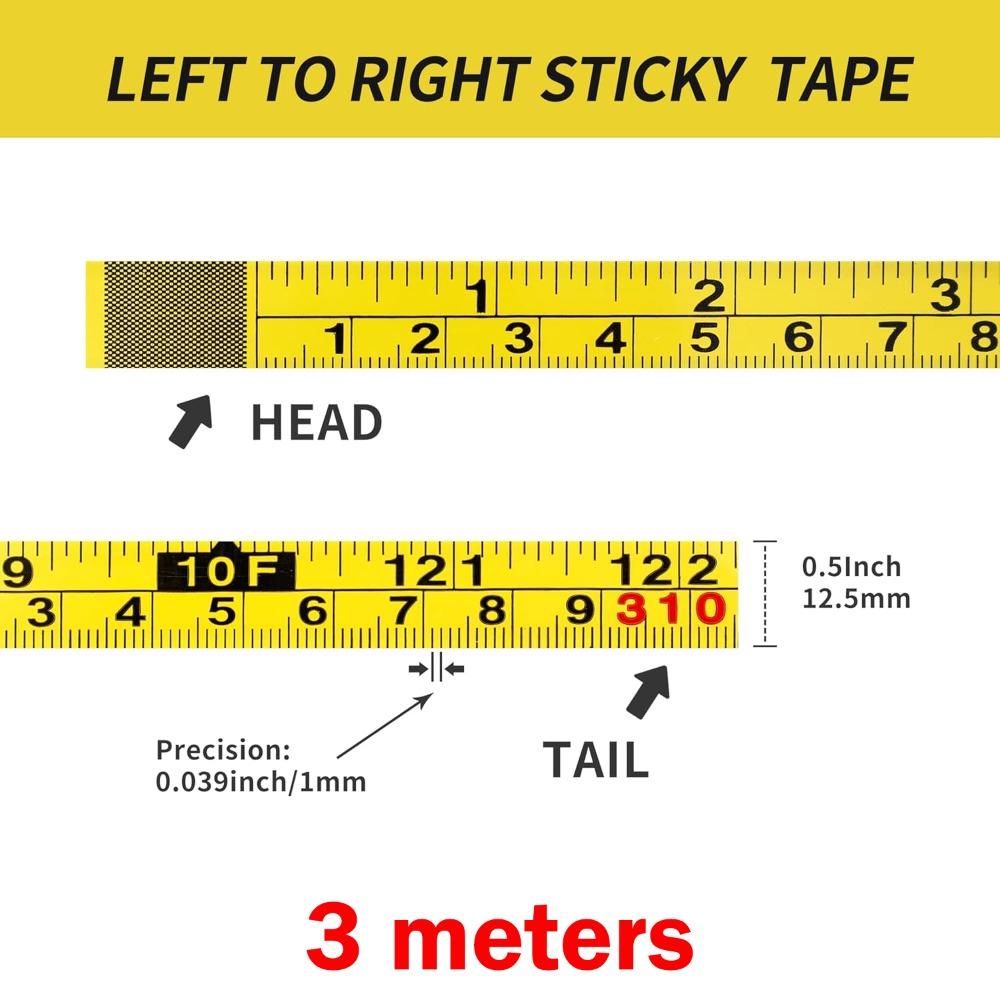 Durable Self-Adhesive Measuring Tape Imperial and Metric Scales Steel Metal Tape Measure Left-Right Reading Ruler Drafting