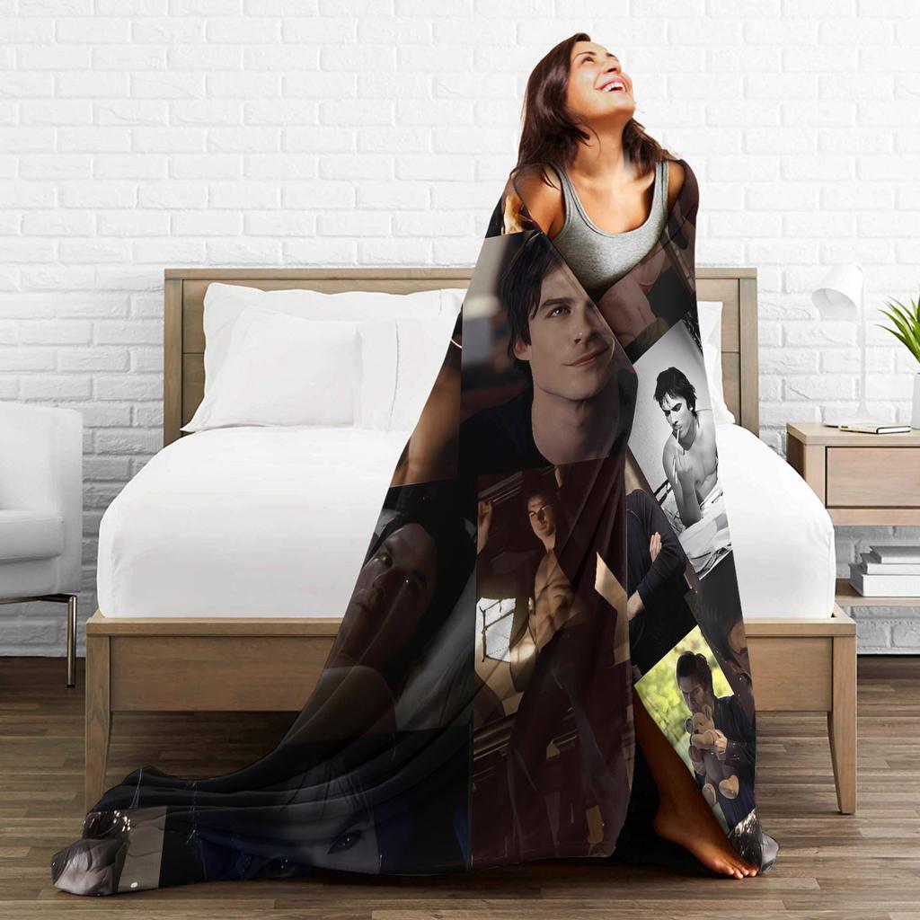The Vampire Diaries Damon Salvatore Coperta Morbida Horror Coperta Plaid Peluche da Campeggio Copri Divano Sedia Copriletto in Flanella Copri Divano Letto