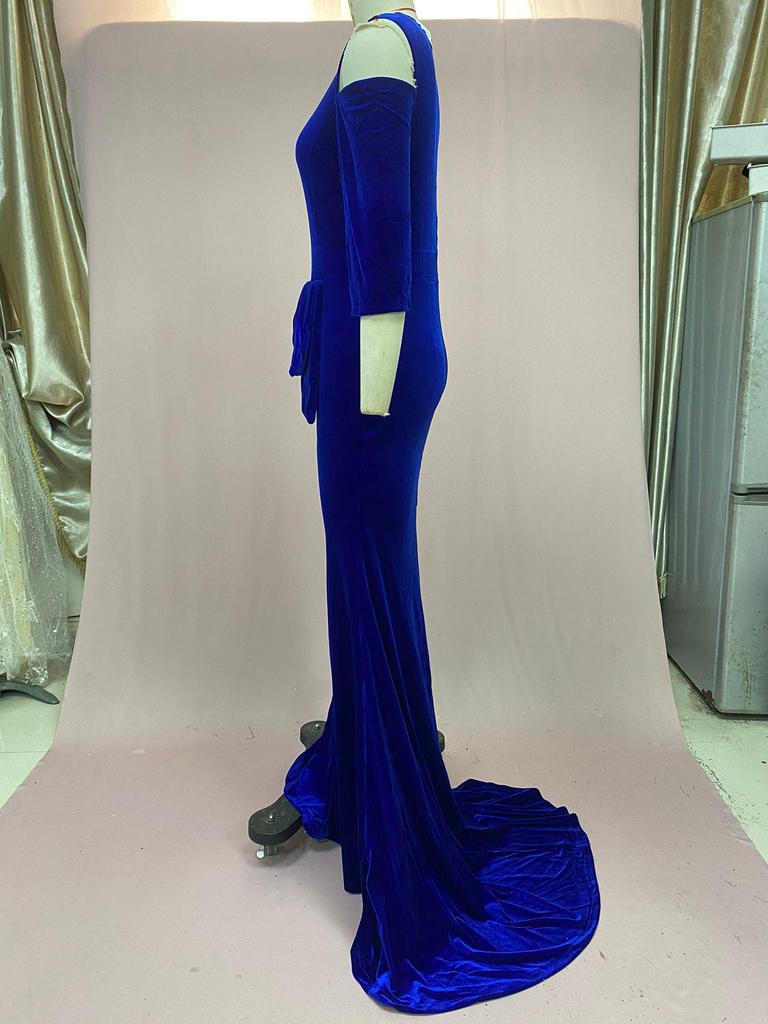 European & American Gold Velvet Embroidered Off-Shoulder Fishtail Dress - Spring/Summer 2025 Collection.