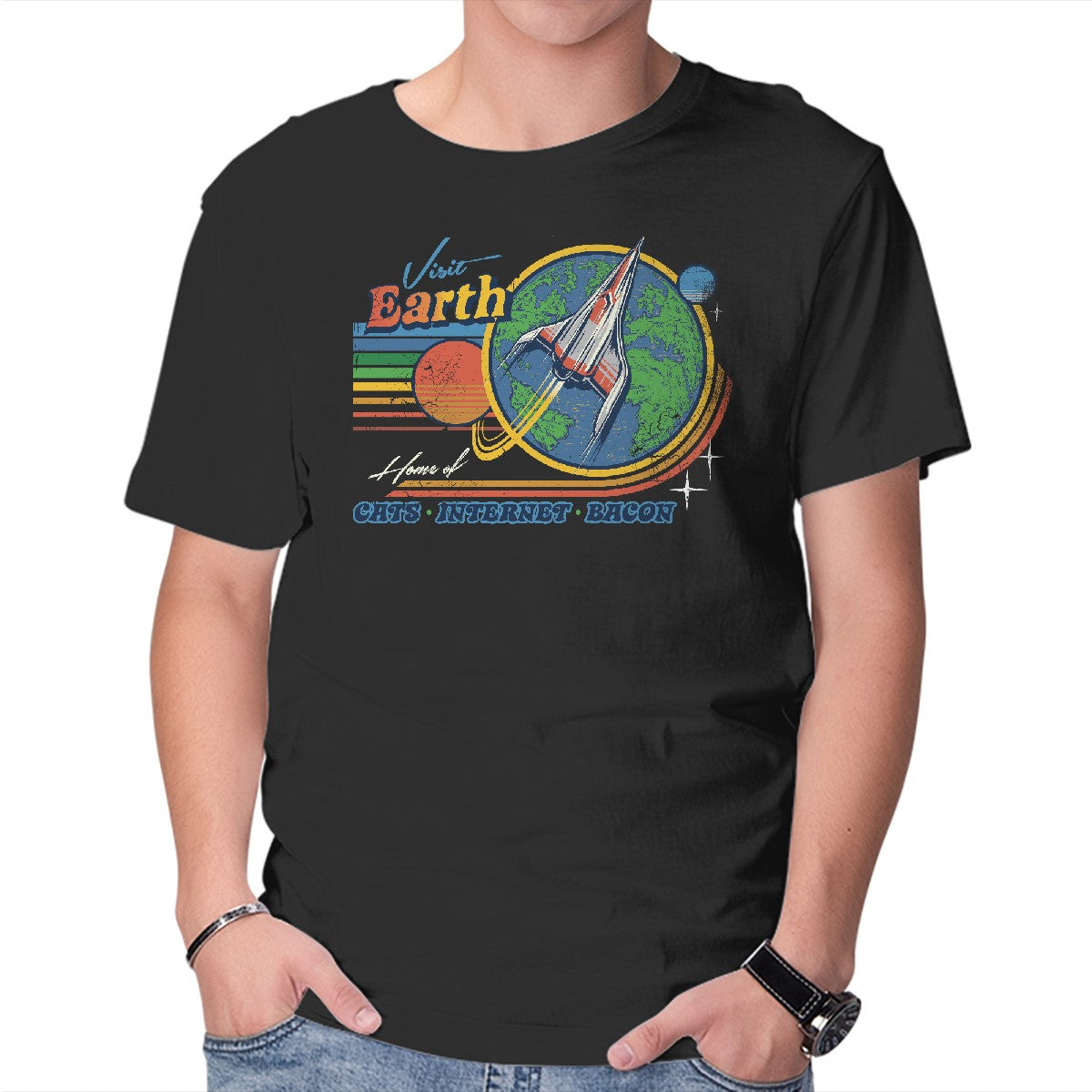 Unisex Crew Neck T-Shirt Visit Earth Graphic Short Sleeve Casual Tee XXXL