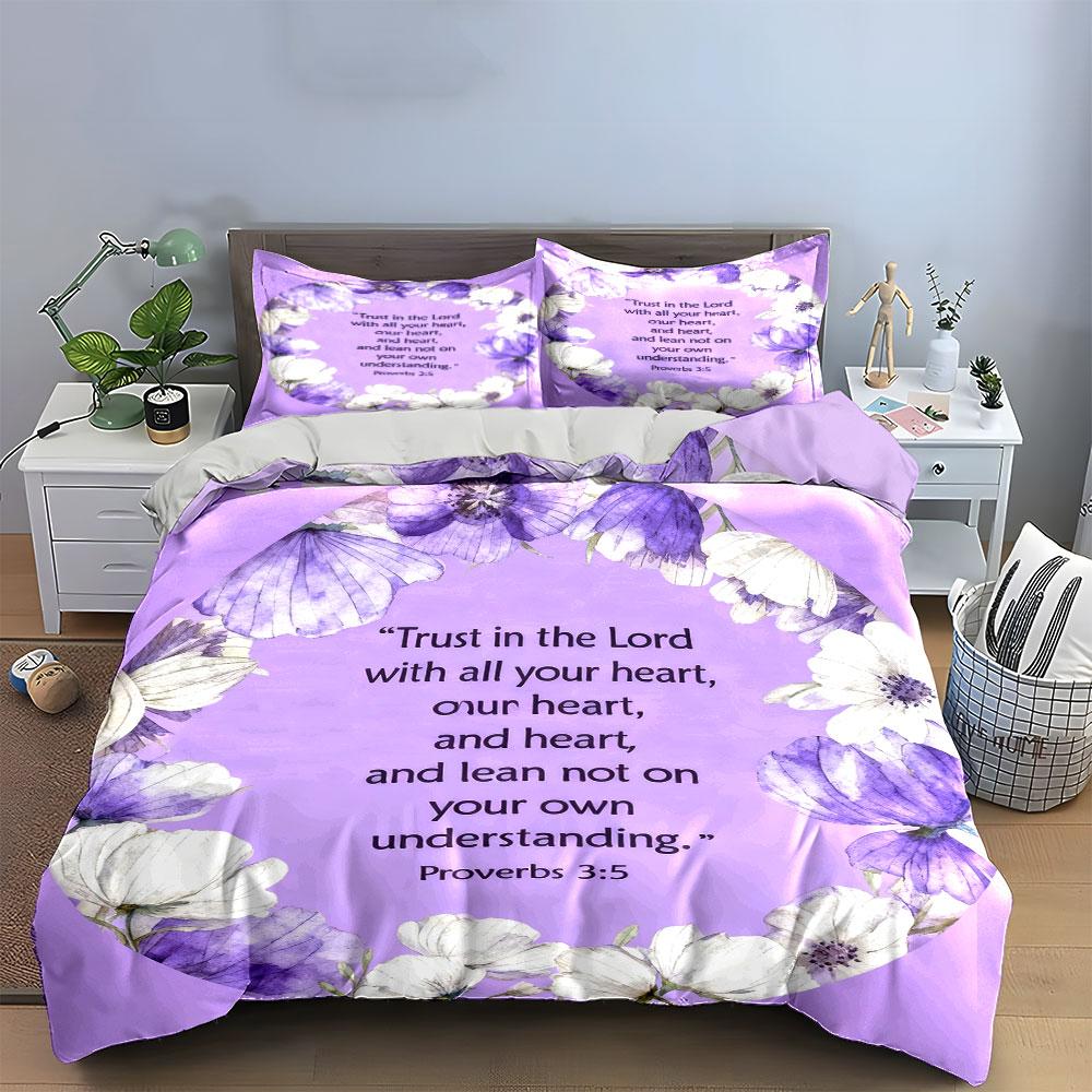 Floral Christian Decor Set, Soft Comfortable Duvet Cover Bedding Set Included 1*Duvet Cover & 2*Pillowcases, Gift