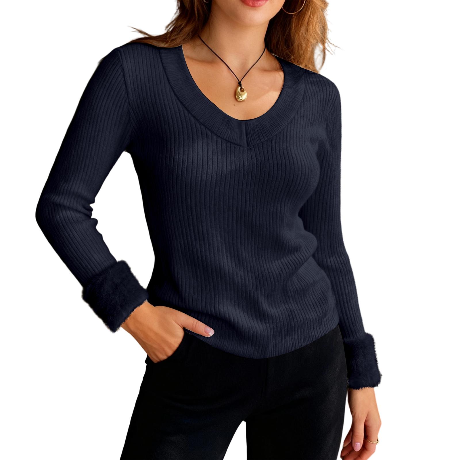 

Women s Fashionable And Casual Solid Color Long Sleeve Fleece Lined Base Layer Top One Size чёрный