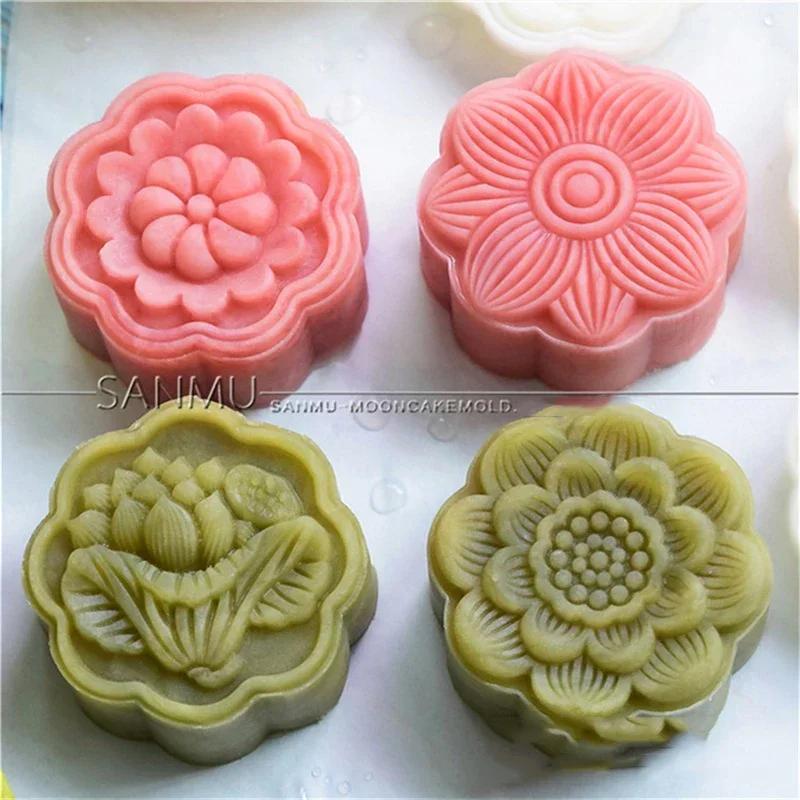 Eight Petals Lotus Leaf Mooncake Mold 50-65g Chiness Style Mung Bean Moon Cake Hand Press Pastry Dessrt Mould Plastic Tools
