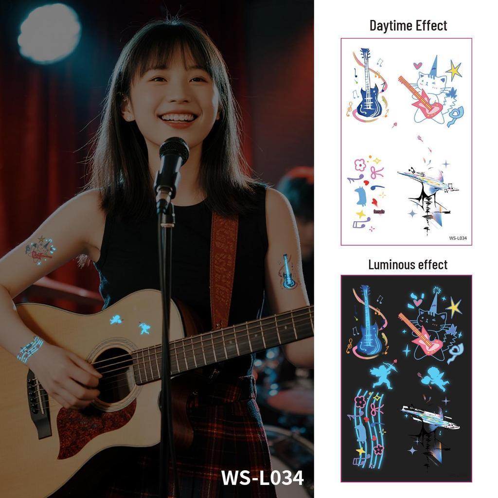 Blue Luminous Waterproof Tattoo Stickers for Carnival & Music Festivals - Sweatproof & Durable