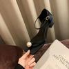 Drue mamma studiolee enkle firkanttå perletå høyhæl en-ords spennestropp tykk hæl saueskinnssandaler kvinner