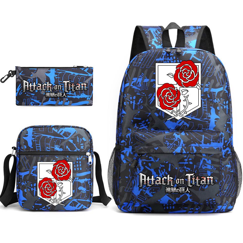 Attack Giant Attackontitan School Bag Three-Piece Printed Backpack Student Computer Canvas Bag