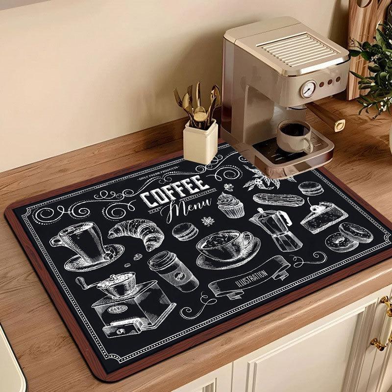 

Coffee Themed Kitchen Drying Mat With Menu Style Coffee Drinks Absorbent Non Slip Dry Durable Mat For Counter Coffee Station 20x30cm