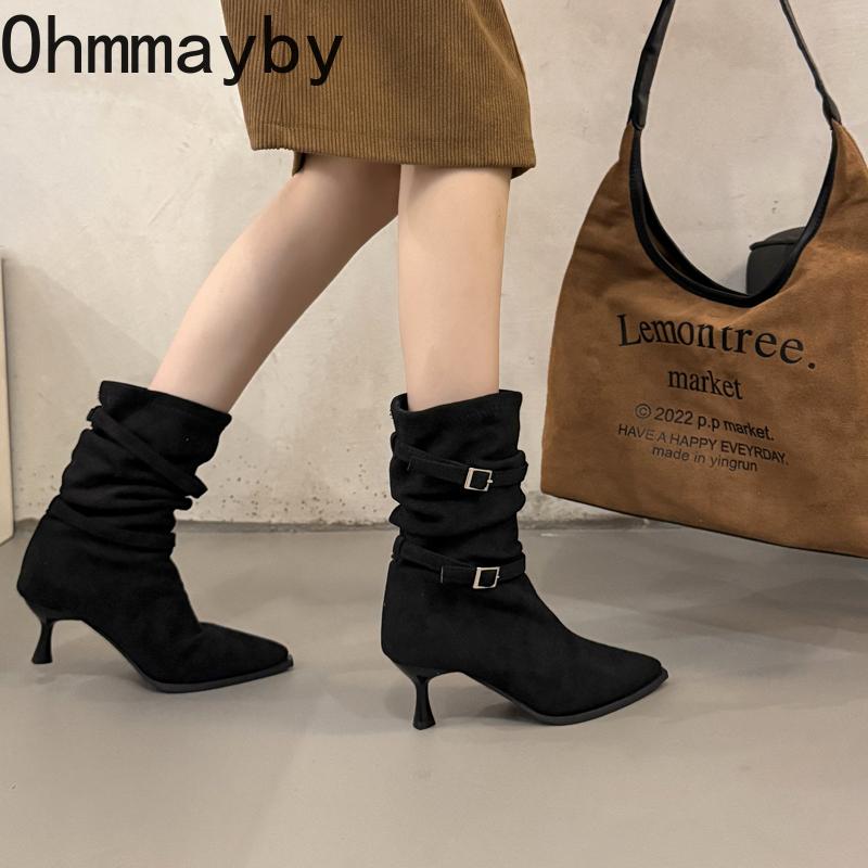 Autumn Fashion Pointed Toe Women Ankle Boots Street Style High Heels Party Stripper Female Short Booties