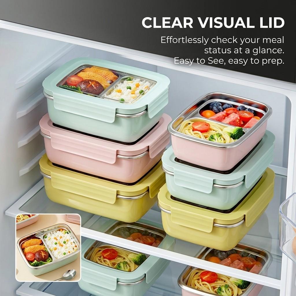 304 Stainless Steel Bento Lunch Box For Kids Students Portable Sealed Fruit Salad Food Container With Compartment Microwave Safe
