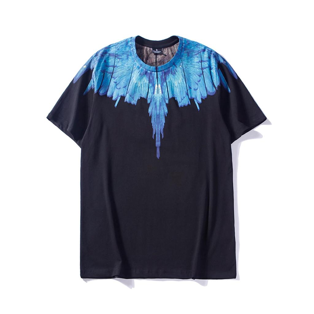 Marcelo Classic Phantom Wings Short Sleeve T-Shirt with Colorful Feathers and Lightning Design
