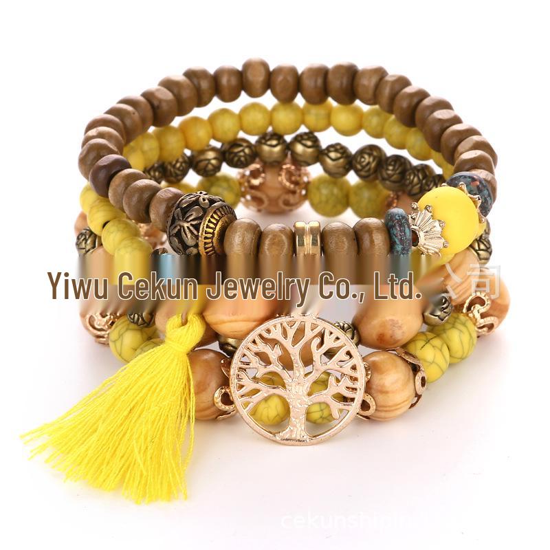 Bohemian Ethnic Multi-Layer Wooden Beaded Elastic Bracelet