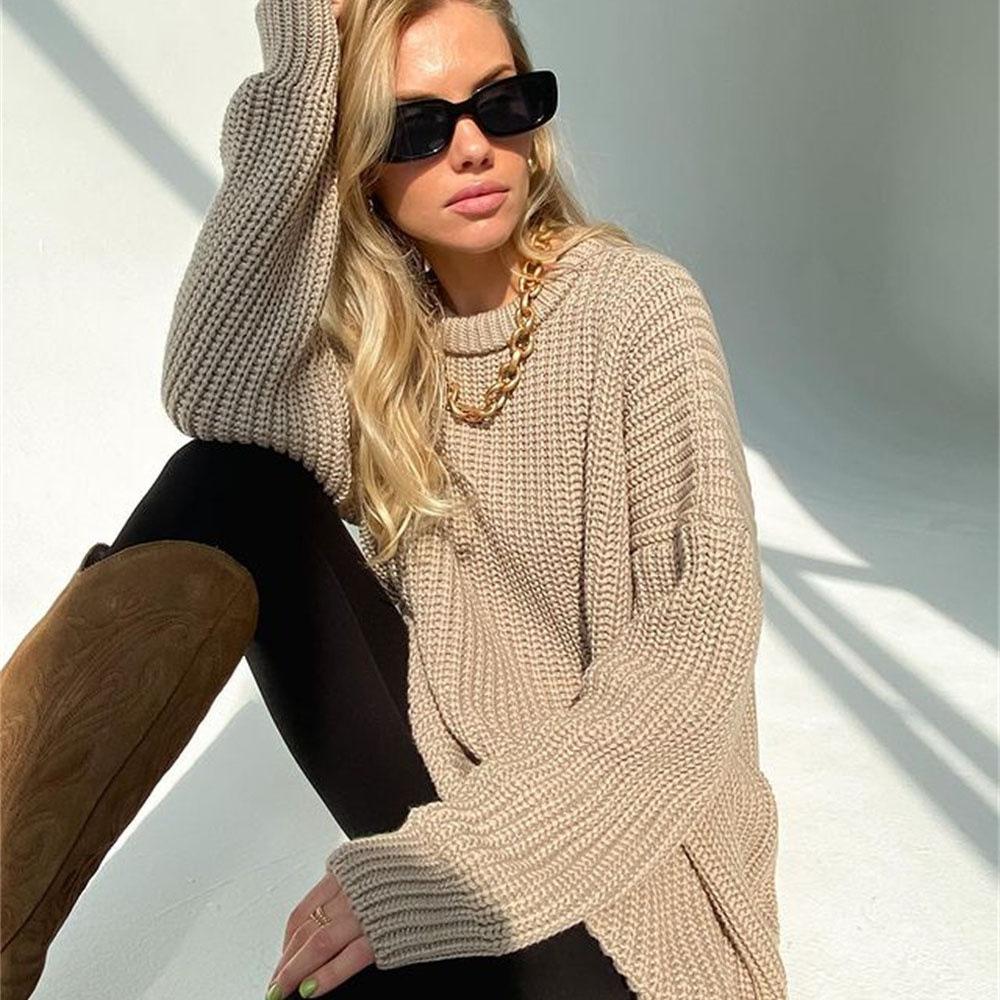 Podzim Zima Volný Líný vítr Svetr Dlouhý rukáv O Výstřih Dámské Svrchní Oblečení Jednobarevný Pulovr Pletené Topy