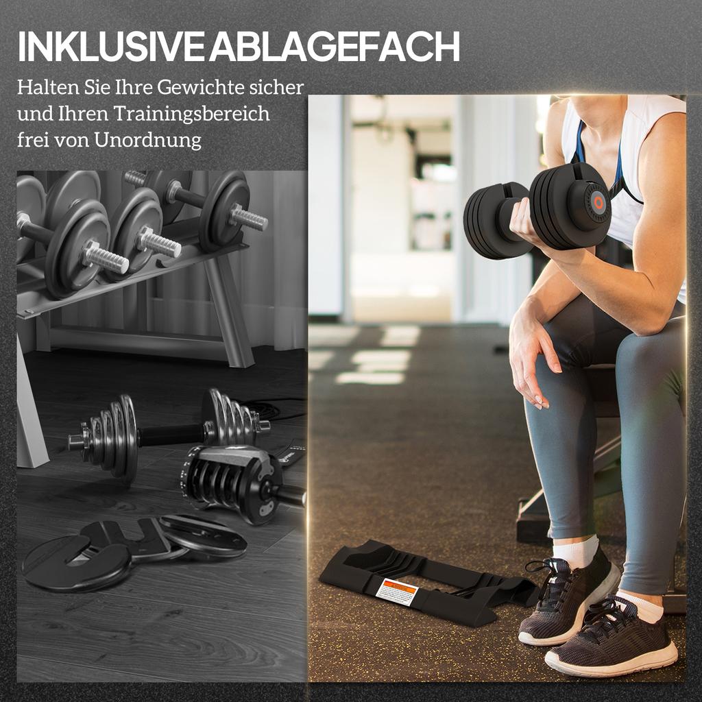 Adjustable Dumbbells Set, 4-in-1 Weights Set with Storage Tray, Non-Slip Handle, 6kg, 11kg, 16kg, 20kg