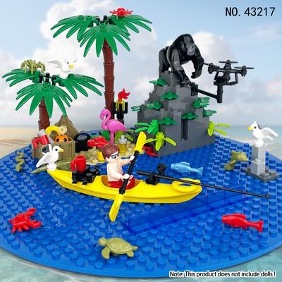 Giocattoli per bambini rocciai oranghi blocchi da remare figure isola delle vacanze giocattoli assemblati rettile giocattoli educativi per bambini.