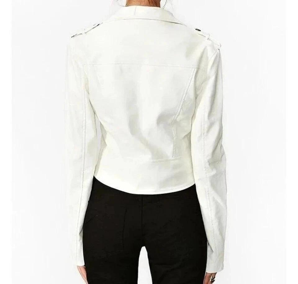 Lambskin Stylish Casual Biker Soft Women Wear New Jacket White Handmade Leather